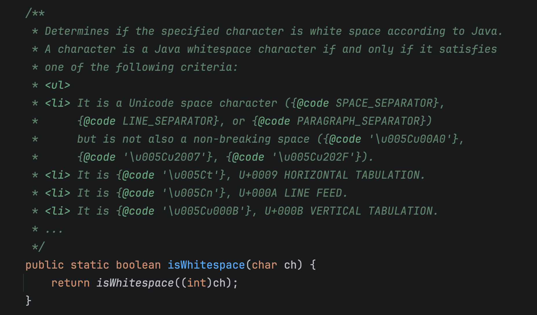 Java isWhitespace screenshot